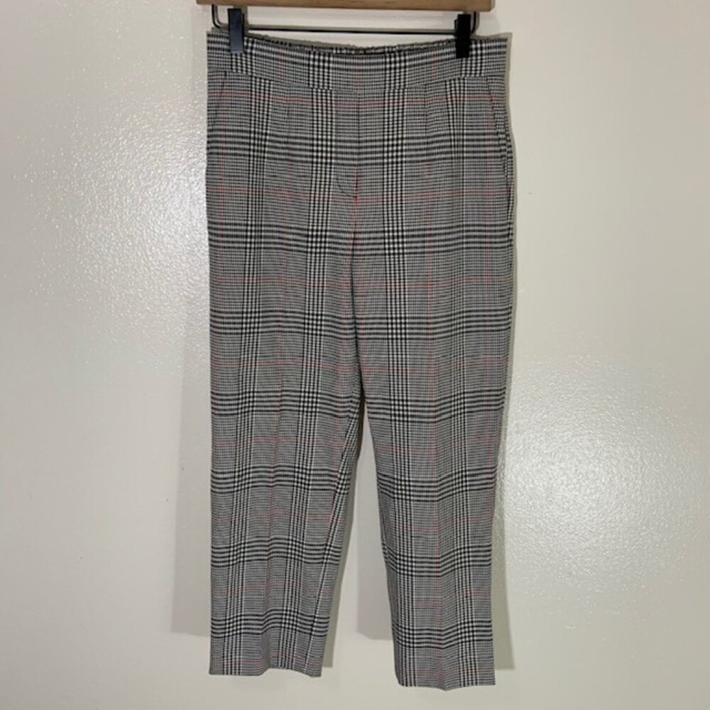 Babaton Black White Red Plaid Polyester Pull On Trouser Pants Size 6